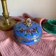 Old blue earthenware jewelry box