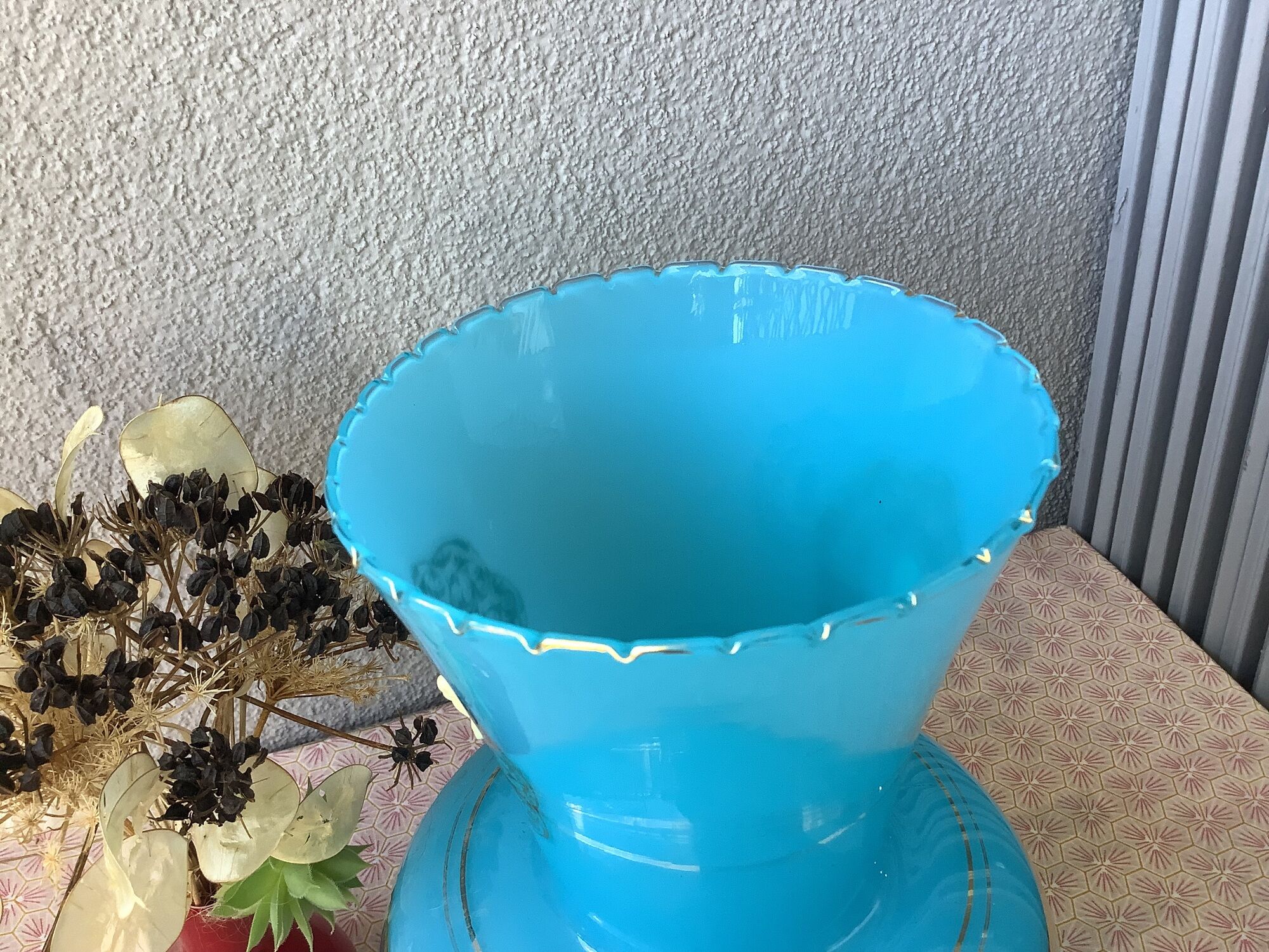 Florentine blue opaline vase Italy - Mid Century