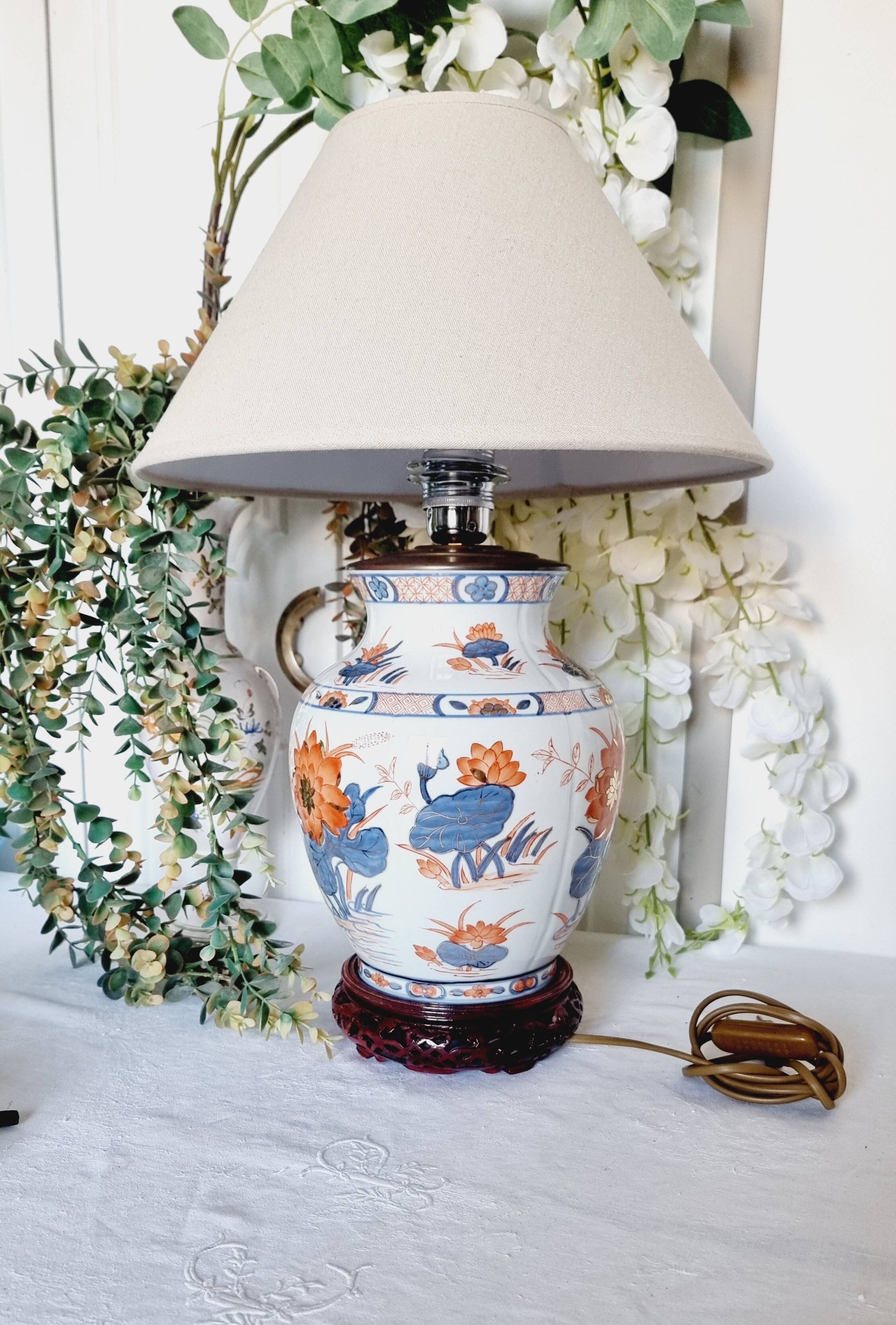Hand-painted porcelain table lamp, Chinese Imari style.