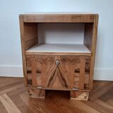 Table de chevet vintage rose marqueterie chêne