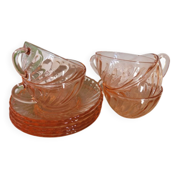 Set of 4 Rosaline cups and 4 saucers from Arcoroc