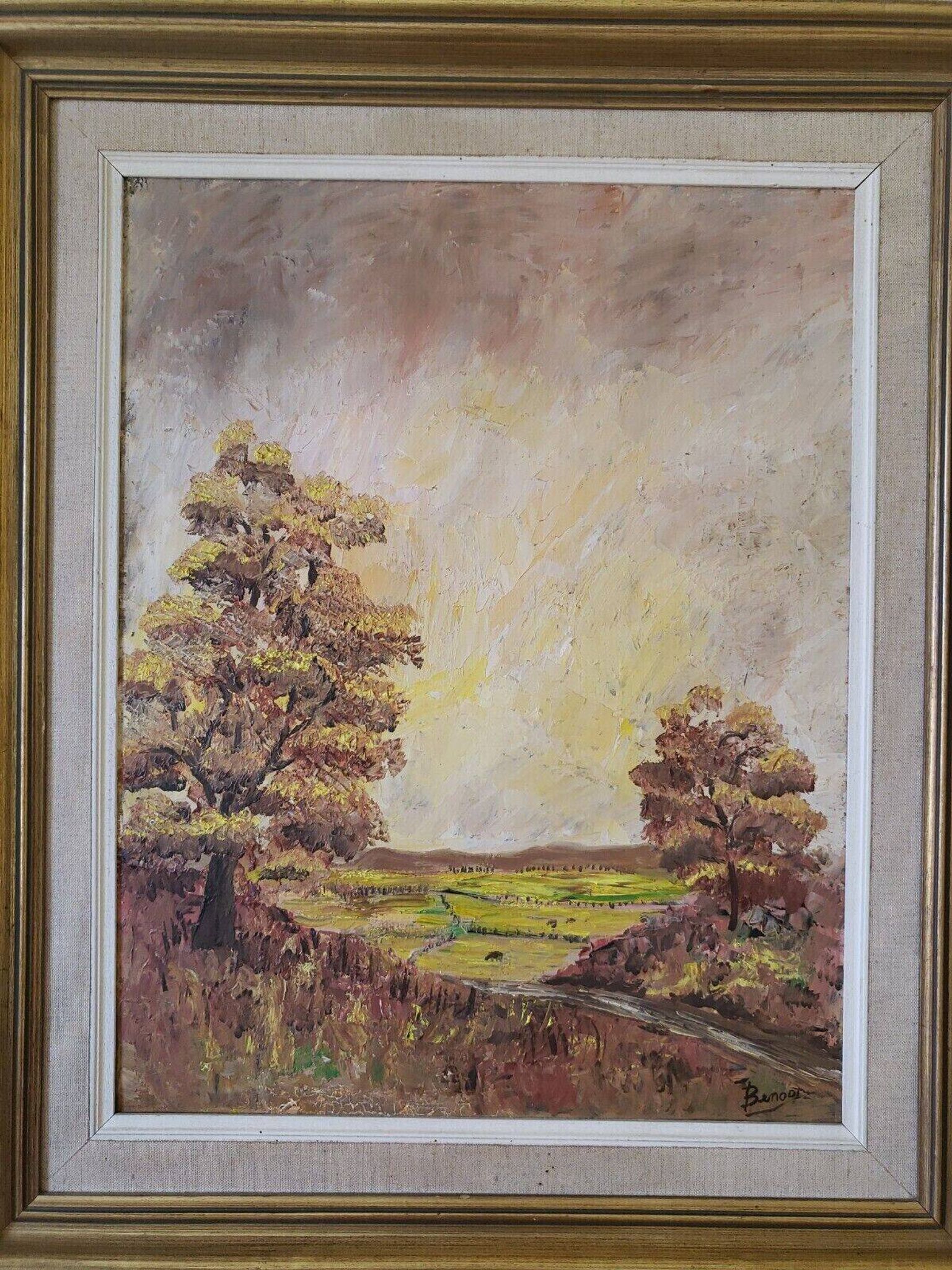 Large rural landscape painting - Oil on framed canvas - Circa 1950 - Signed Benoot