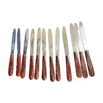 Set of 12 vintage red bakelite knives