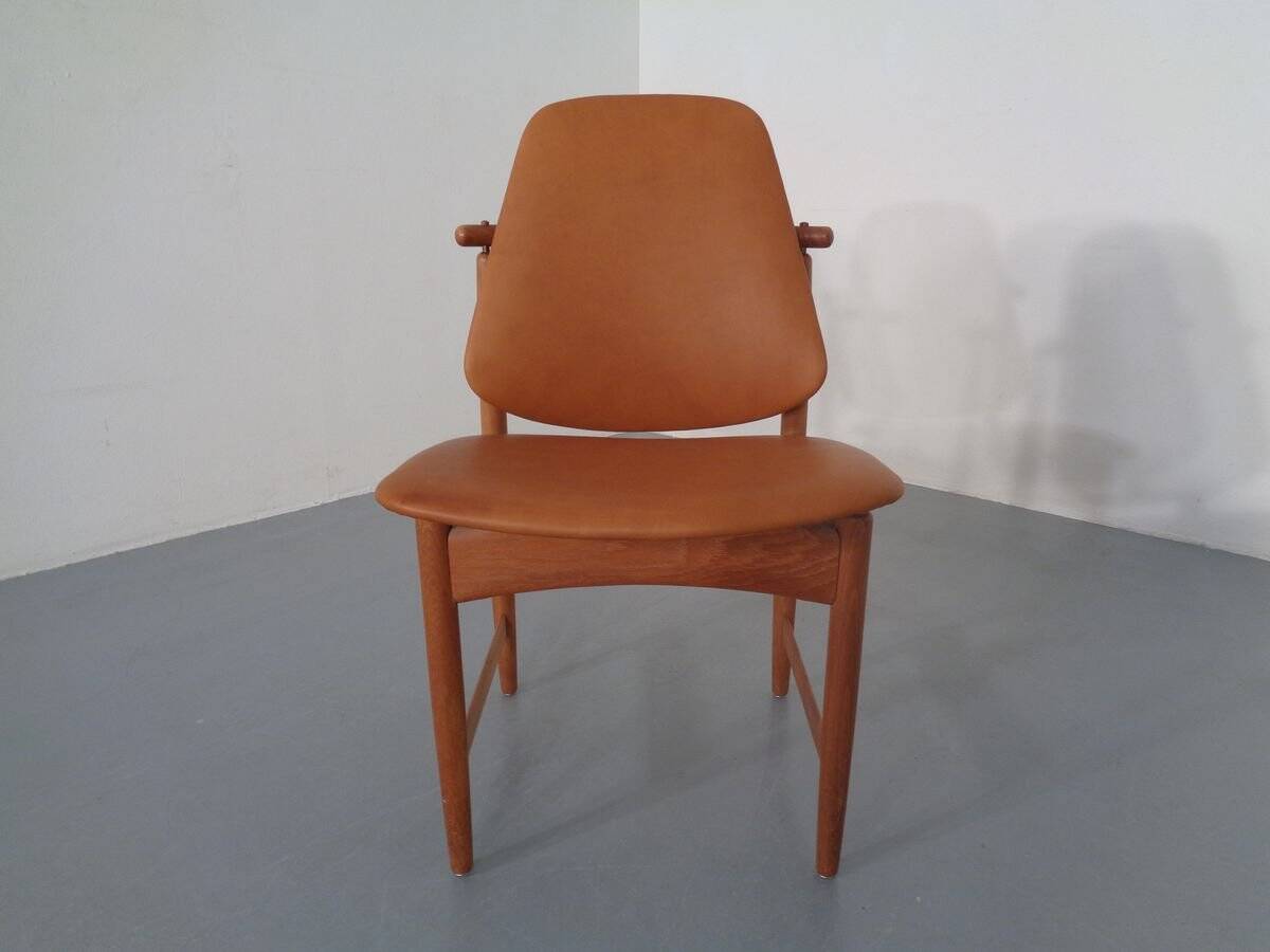 Teak and brass side chair by Arne Hovmand-Olsen for Mogens Kold, 1950s