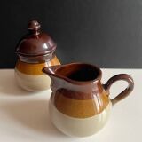Milk jug + sugar bowl set in enamelled stoneware