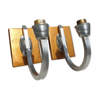 Pair art deco aluminum sconces