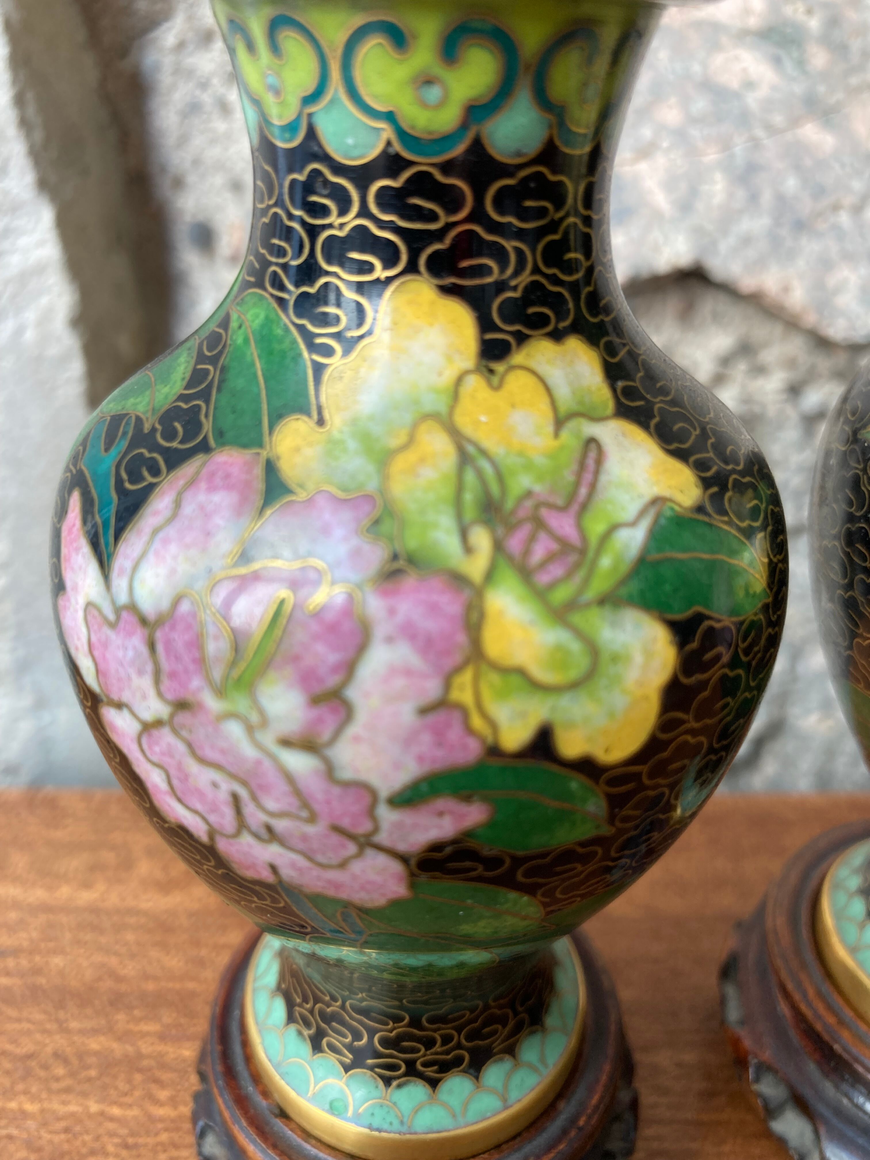 Pair of chinese cloisonné miniature vases 2nd half xxth