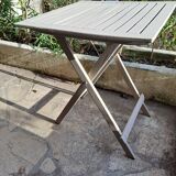Square folding wooden garden table painted gray gray beige