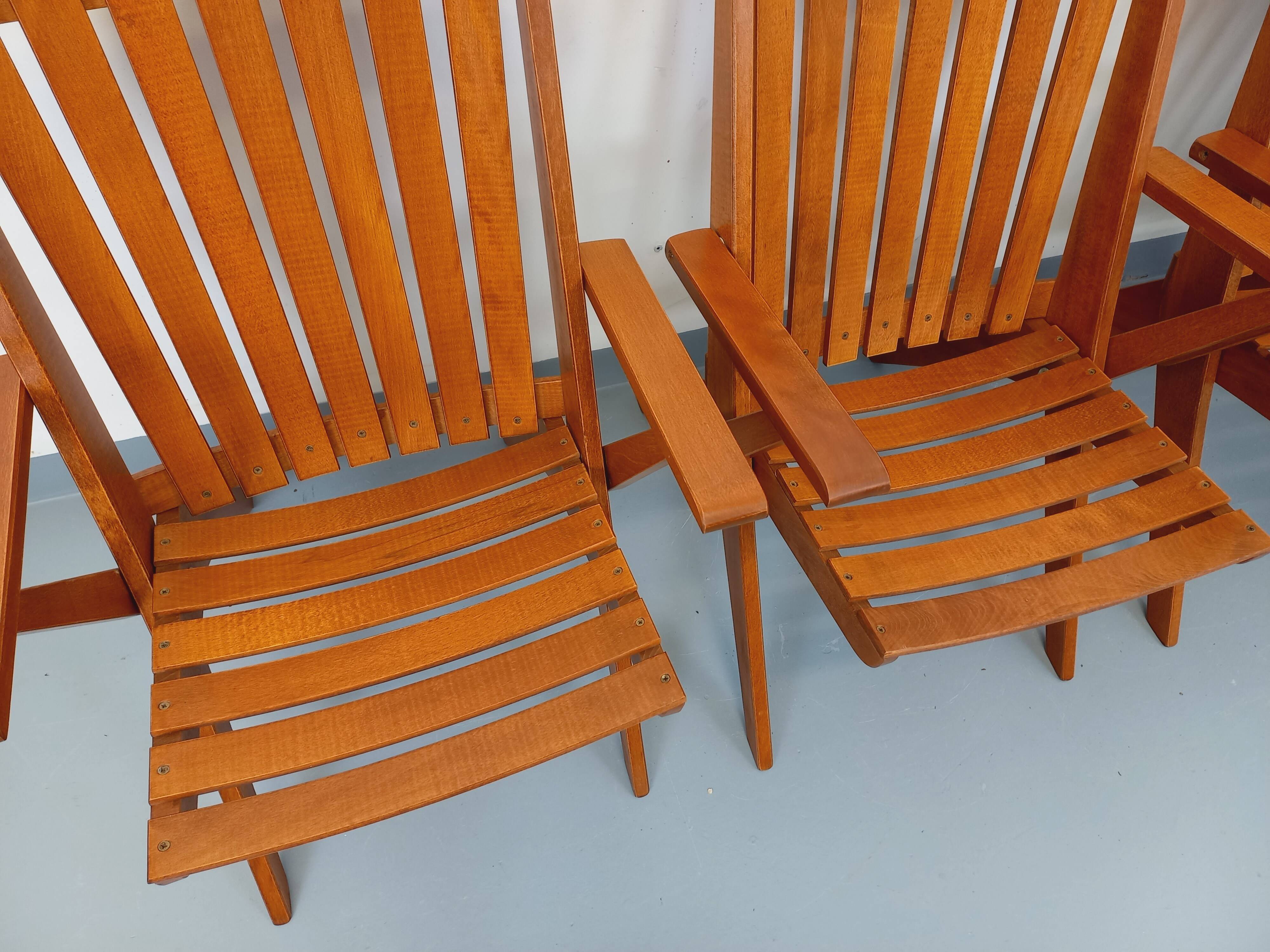 Set of 4 vintage garden chairs made of beech wood from the 1960s.
