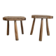 Paire de tabourets brutalistes anciens en bois massif