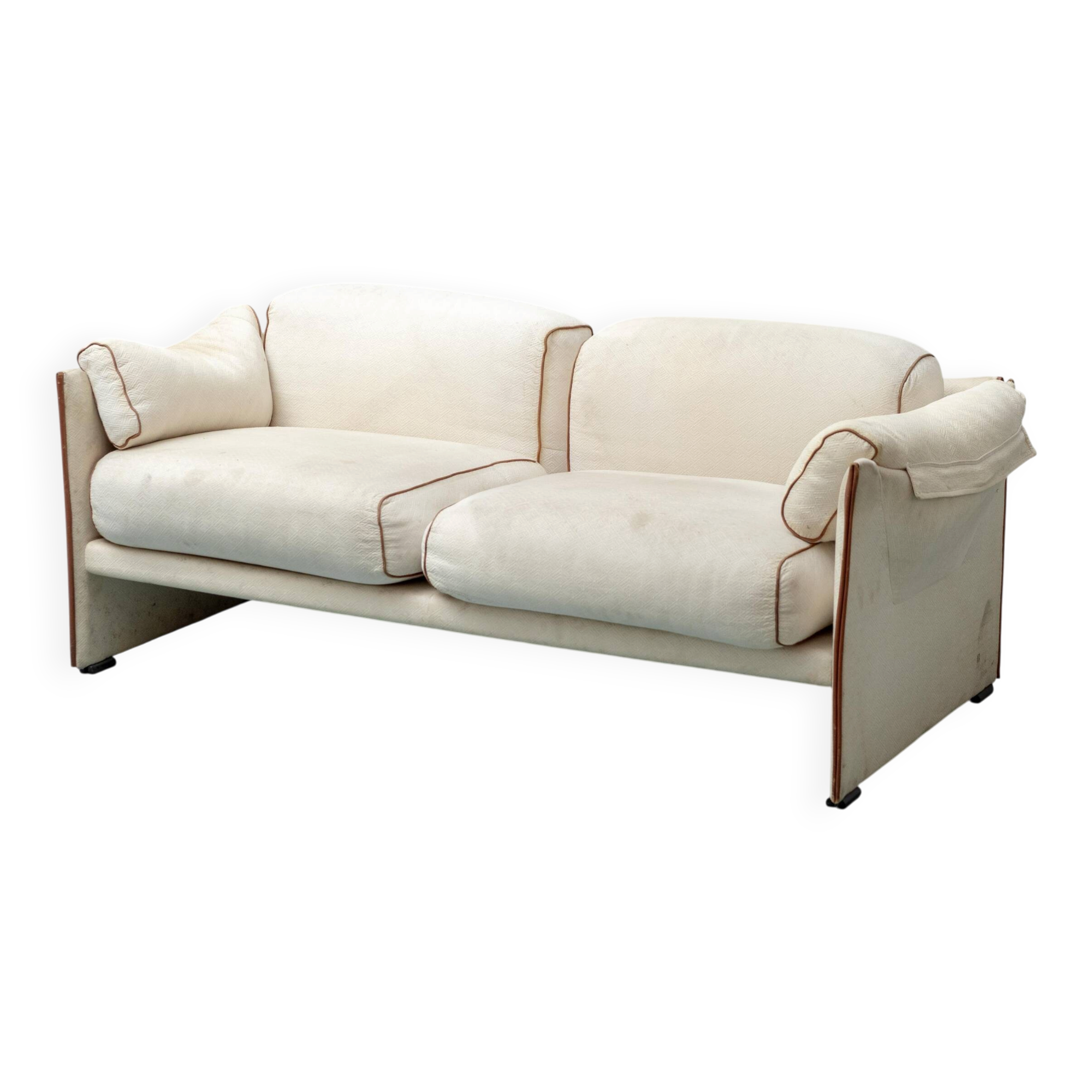 Vintage 2-seater sofa in beige and brown fabric, 1970s modernist