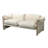 Vintage 2-seater sofa in beige and brown fabric, 1970s modernist