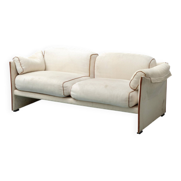Vintage 2-seater sofa in beige and brown fabric, 1970s modernist