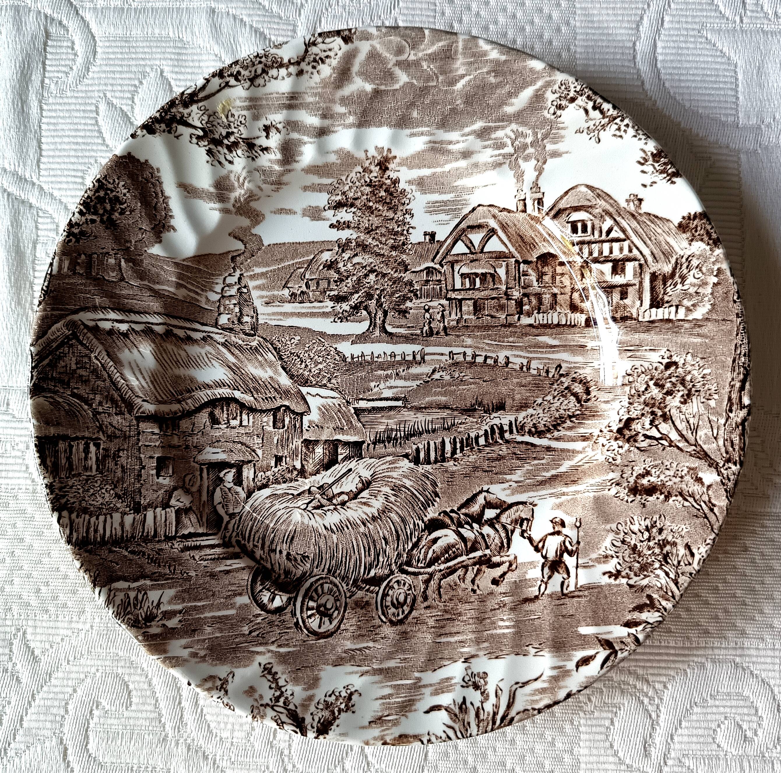 6 Ridgway "Hayride" brown and white dessert plates, Staffordshire Iron