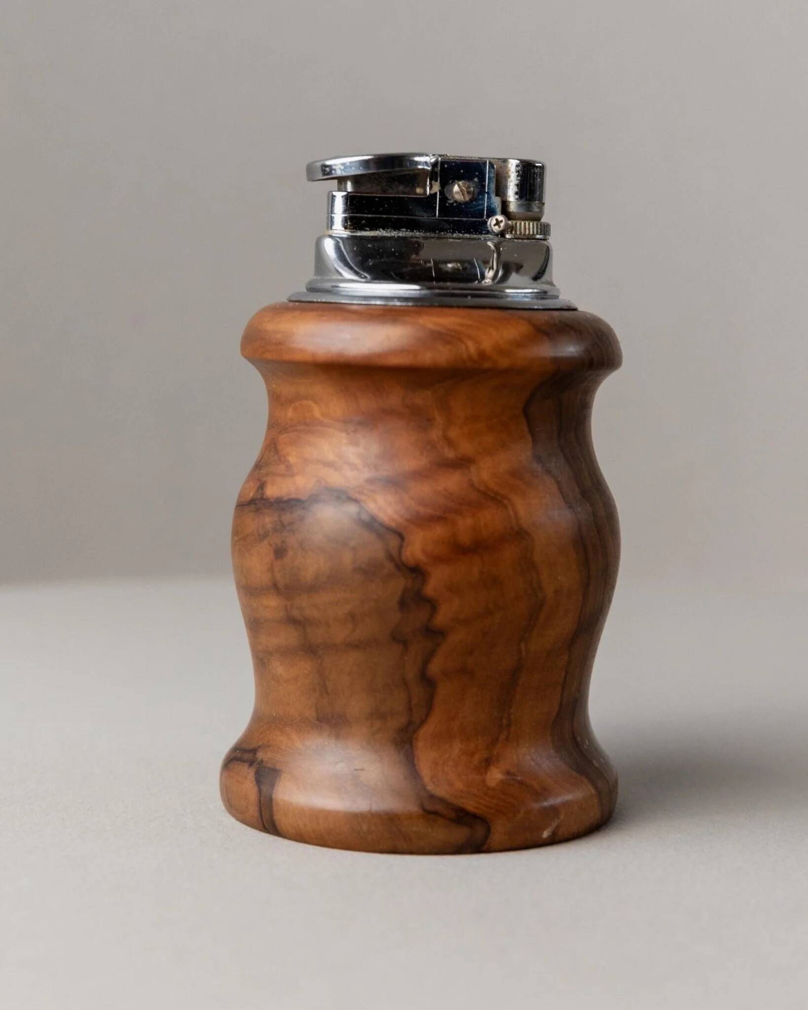 Brown Wood Vintage Lighter with Curved Italian Design, 1960s Table Accessory - Refined Gift