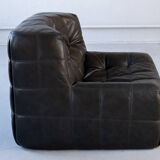 Ensemble de Salon Kashima Vintage en Cuir Noir par Michel Ducaroy pour Ligne Roset, 1976, Set de 3