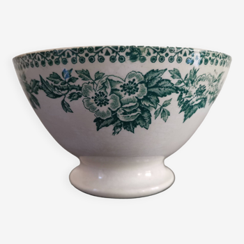 Old terre de fer bowl with rotating decoration of green flowers