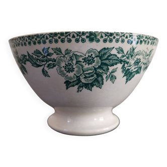 Old terre de fer bowl with rotating decoration of green flowers