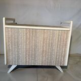 Vintage upholstered chest, white lacquered wooden structure, 1960s-70s