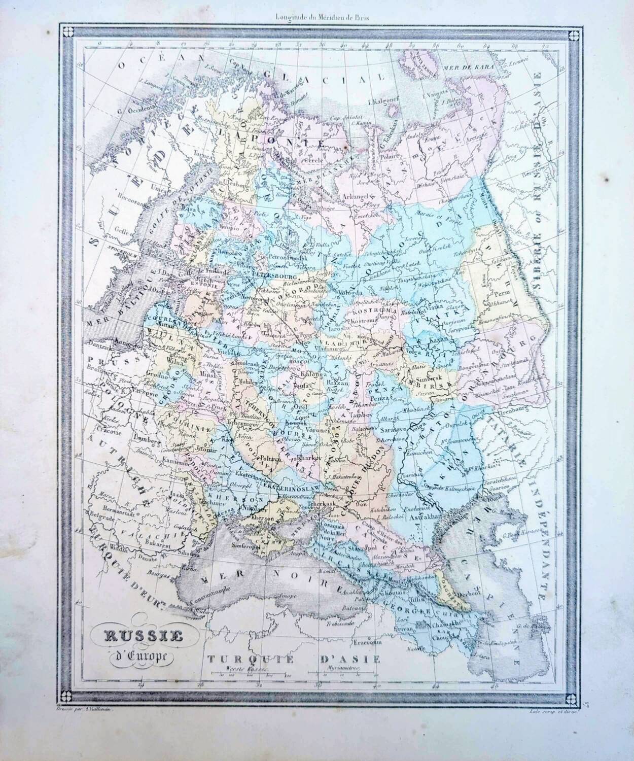 Russia, old map, printed in 1852.