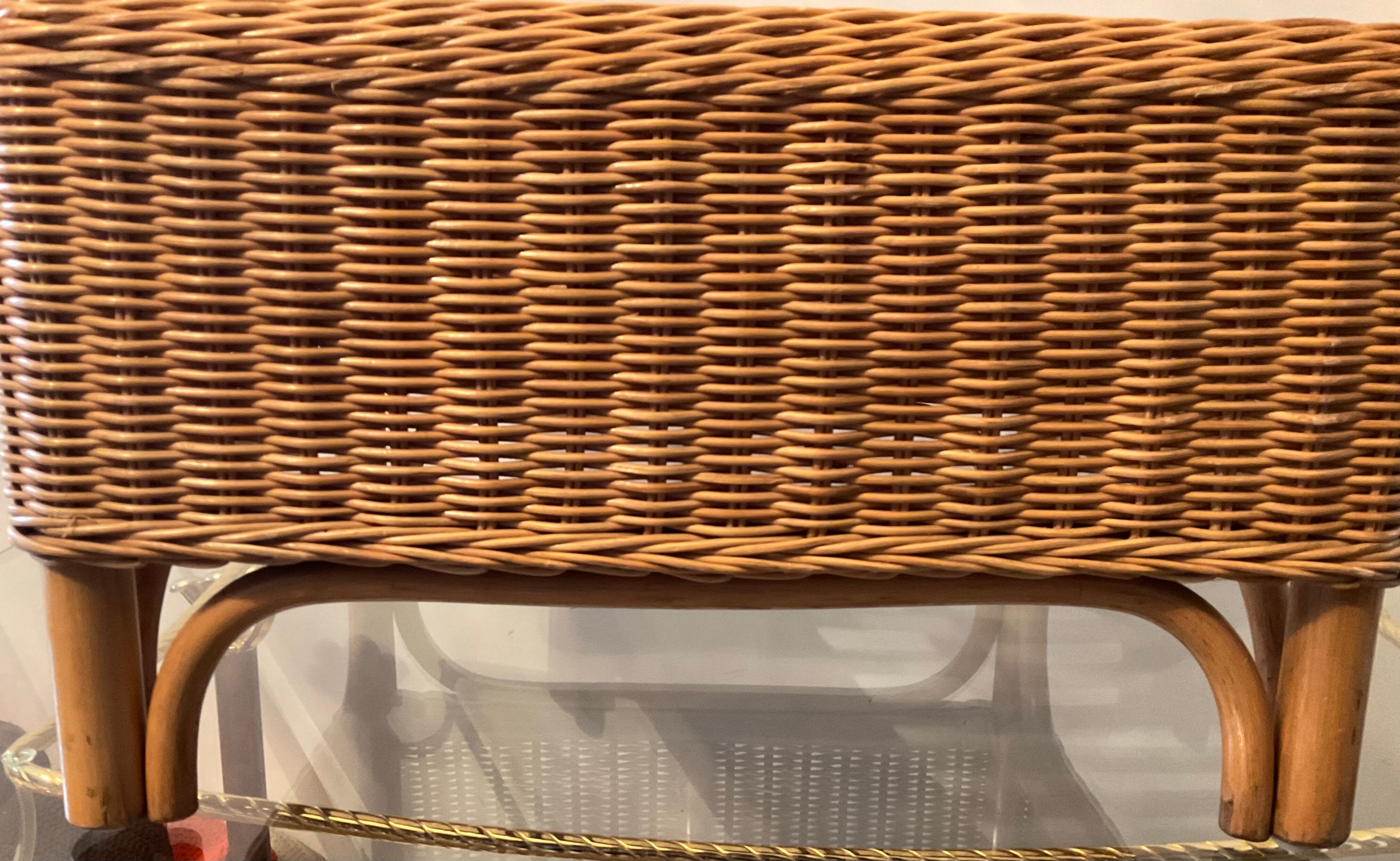Vintage rattan and wicker ottoman 70s