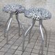 Lot de 2 tabourets champignon vintage DESIGN en métal chromé et assise velours Léopard