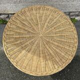 Pedestal table, coffee table, bamboo and rattan, vintage, 60s