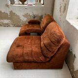 Pair 70s brown velvet armchairs