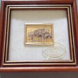 Petit tableau chromolithographie d'art Ville sur feuille d'or