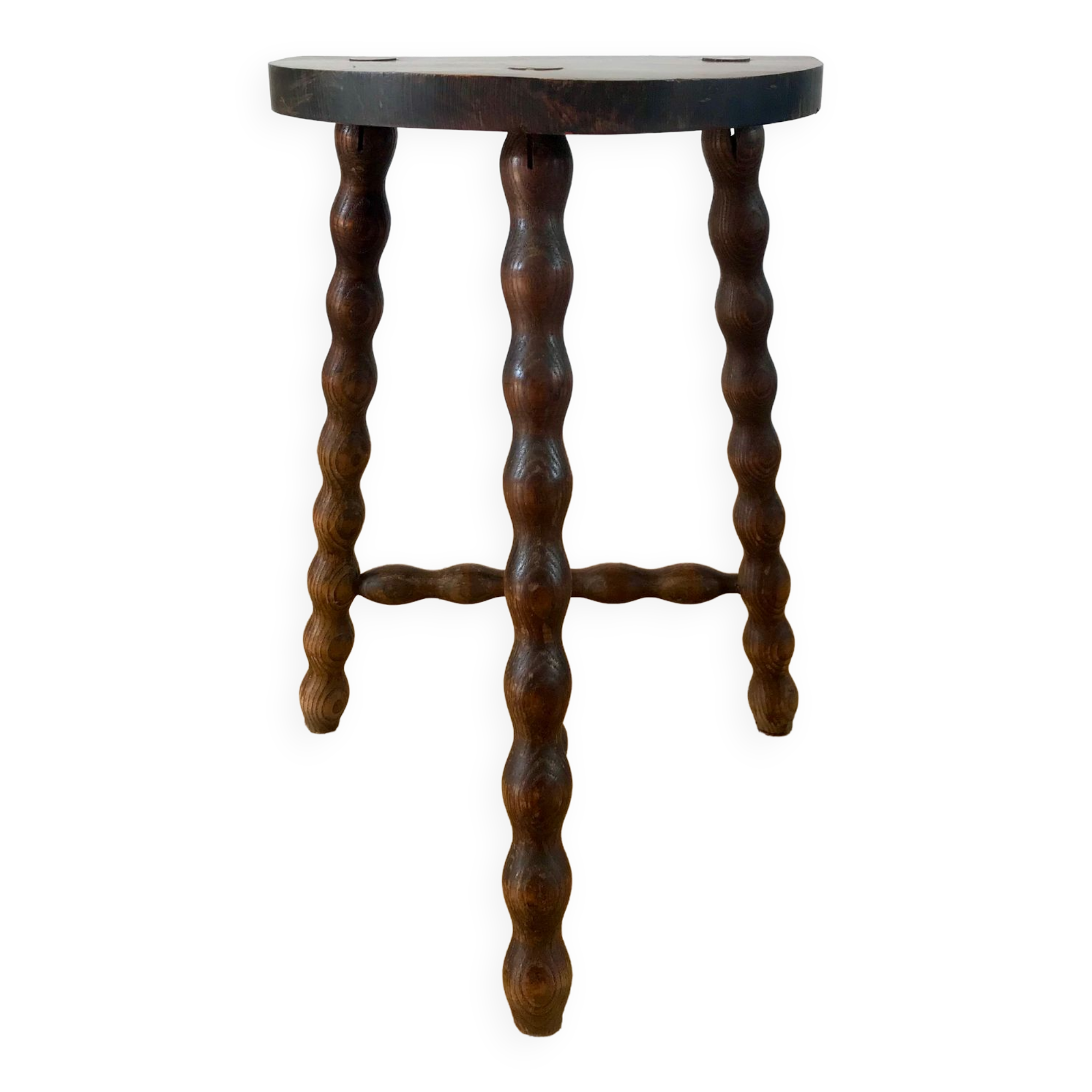Tripod stool in beaded wood / turned 40s