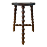 Tripod stool in beaded wood / turned 40s
