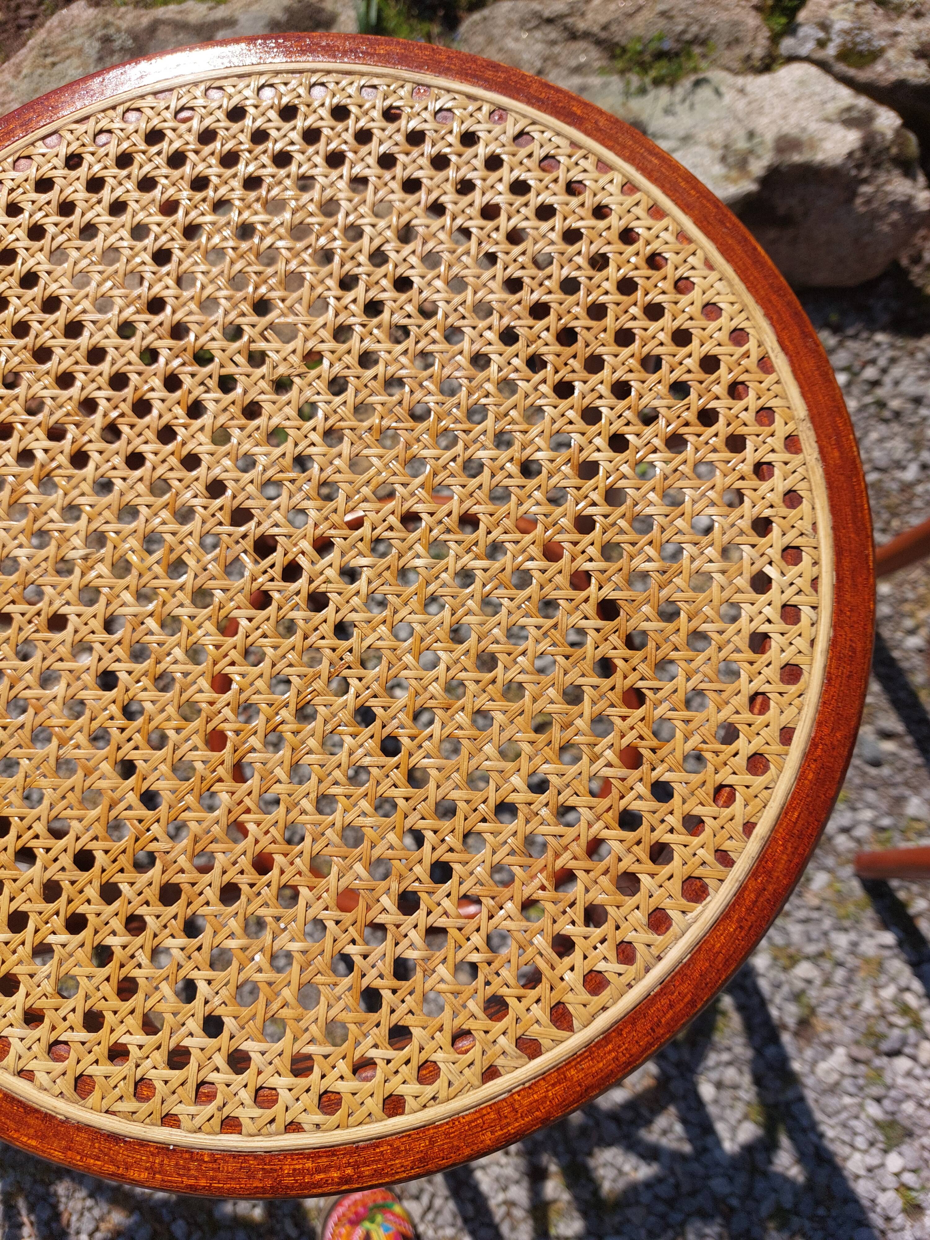 3 wooden and cane bar stools