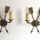 French Vintage Bronze Empire Arrow & Quiver Criss Cross Double Wall Sconces