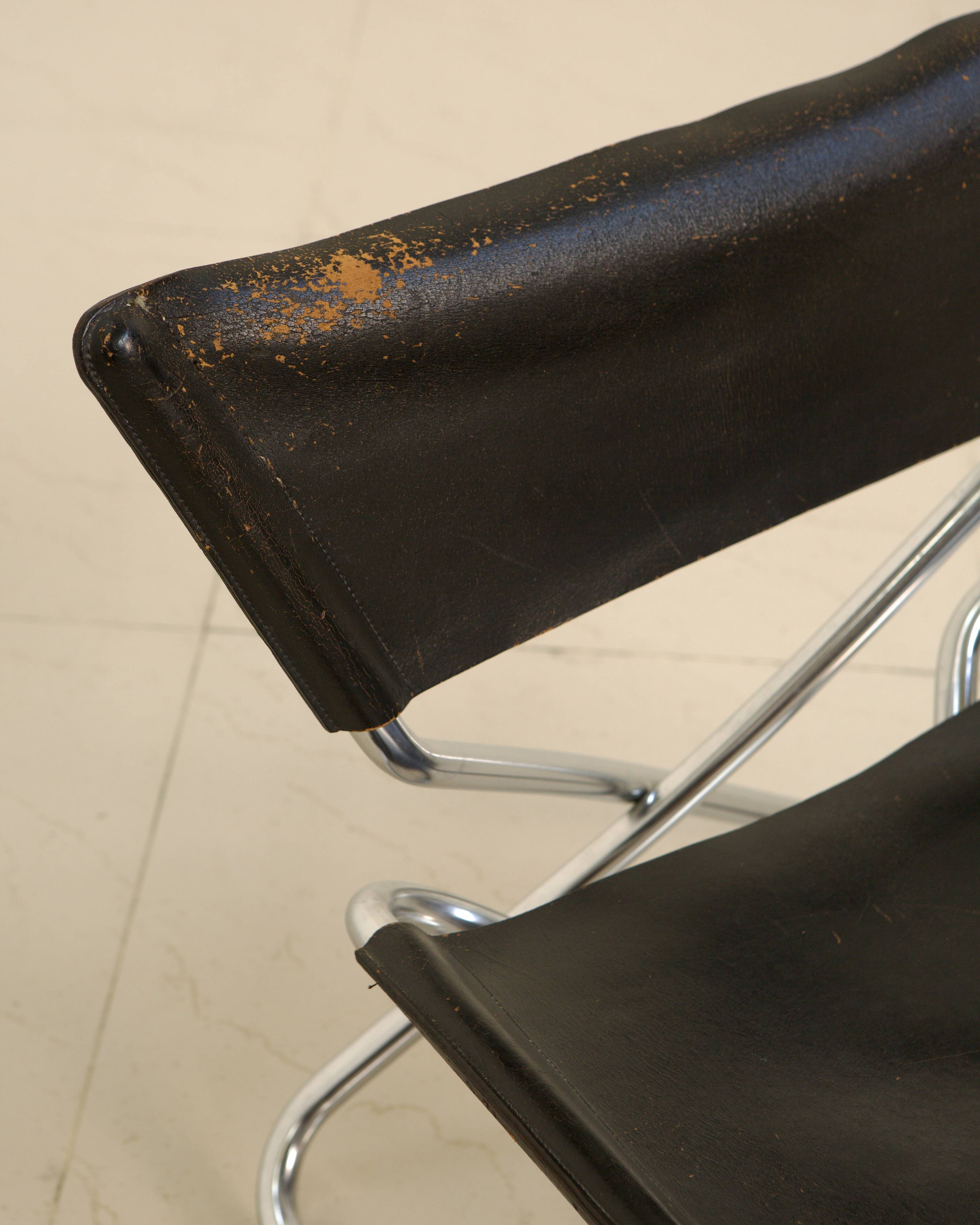 Scandinavian "Z" side chair in patinated black leather by Erik Magnussen for