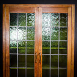 Antique Bookcase with Stained Glass Doors - Brown / Green - 1920s
