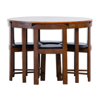 Table set and built-in chairs (x4) Vintage Scandinavian 1960