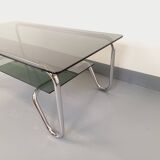 Vintage Italian rectangular coffee table with 2 smoked glass tops