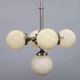 Czechoslovak Art Deco nickel chandelier with five opaline glass globes
