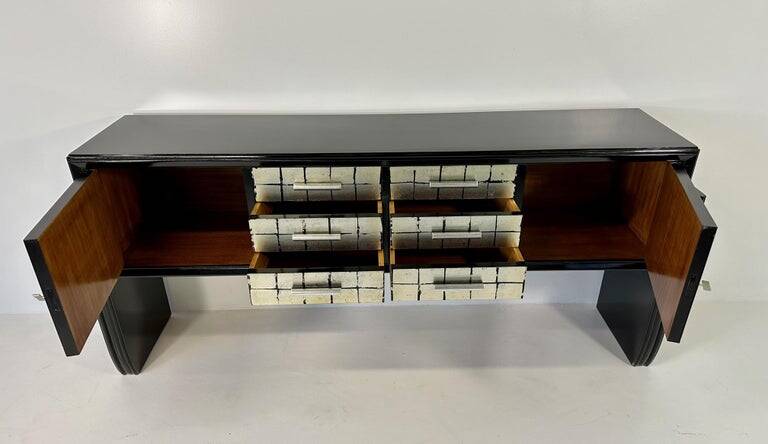 Italian Midcentury Black and Silver Leaf Sideboard, 1950s