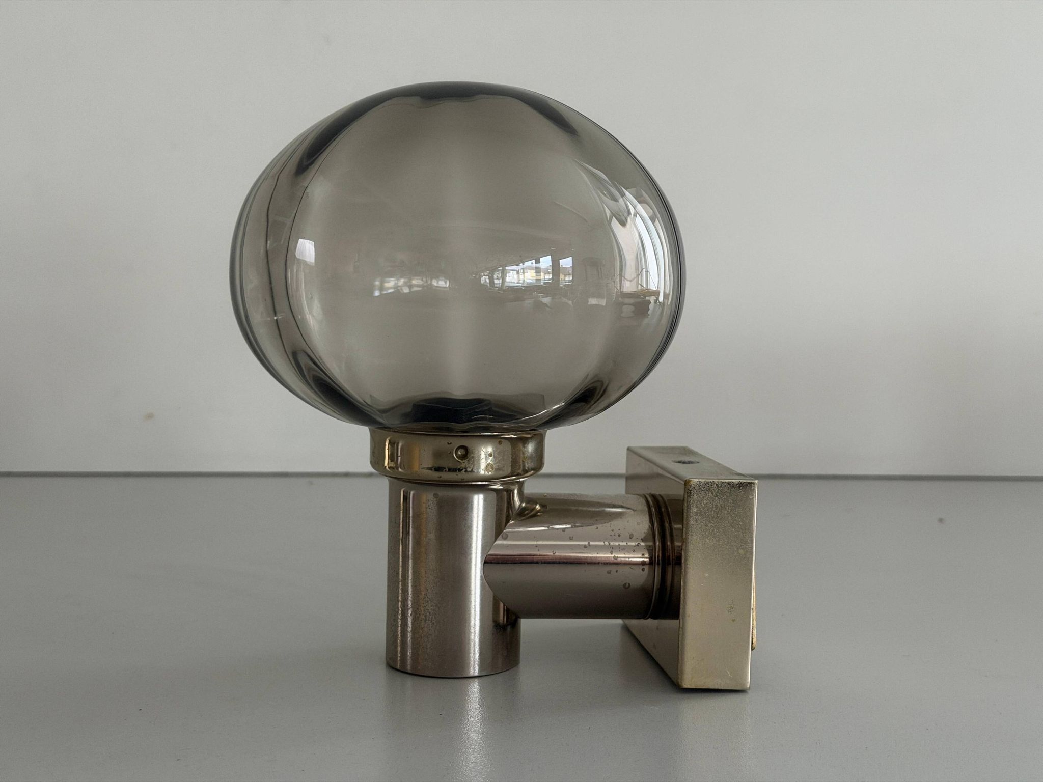 Set of 3 grey glass and chrome wall lights from the mid-century by N Leuchten, 1960s, Germany.