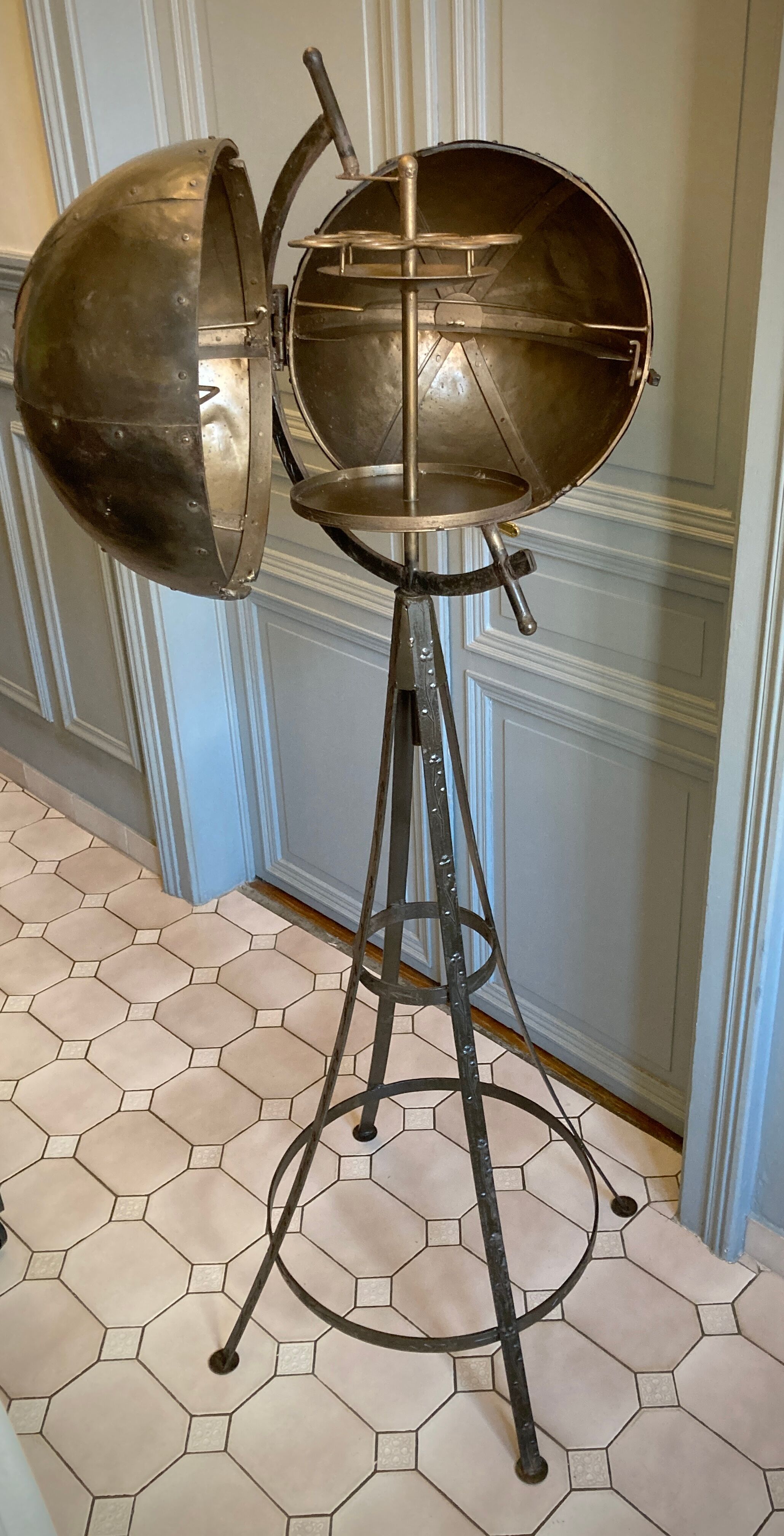 Atypical industrial furniture riveted sphere