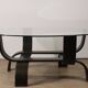 Vintage Fubo coffee table – curved wood & smoked glass – 1970s