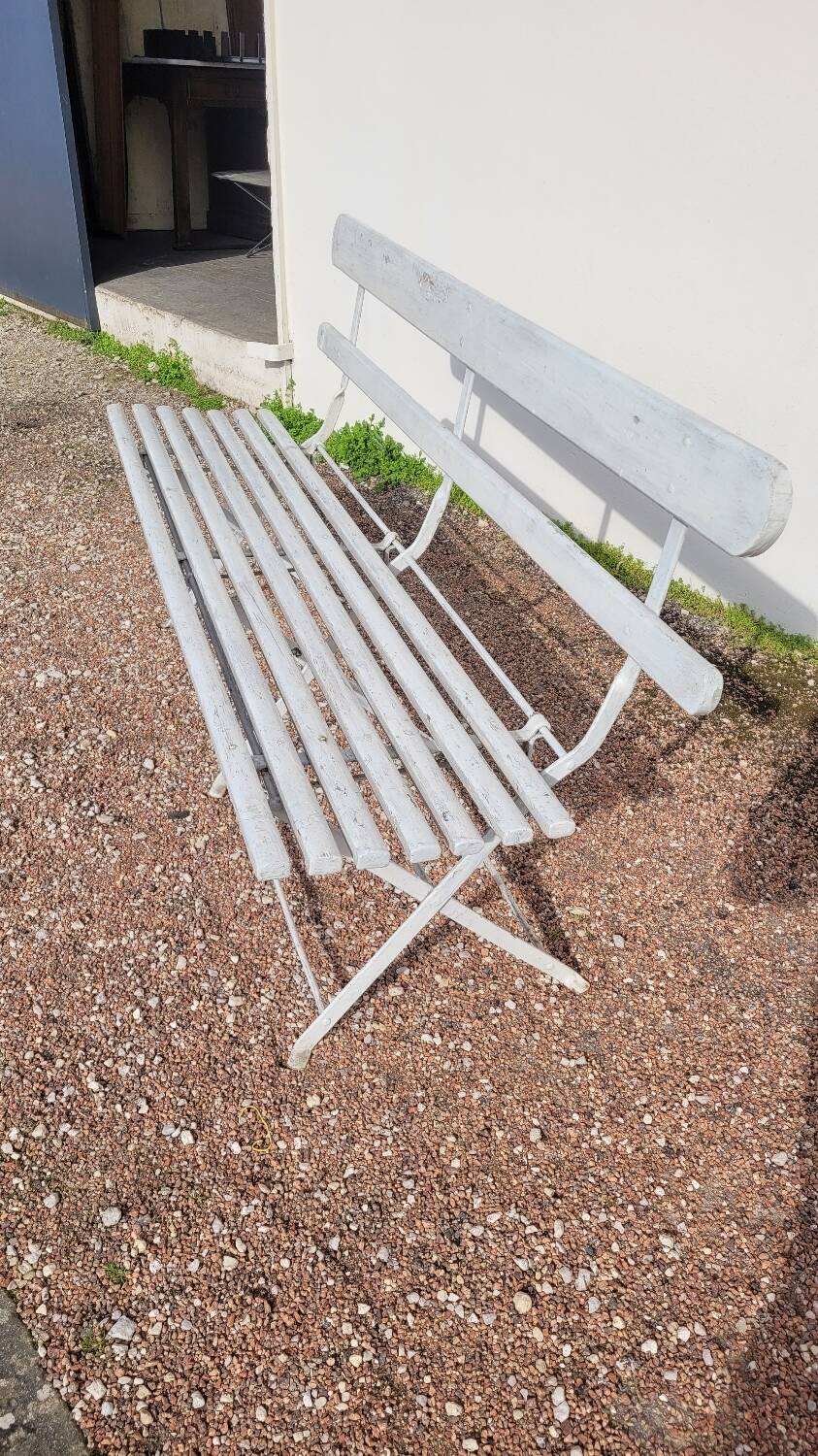 Folding garden bench in iron and old wood - 1950s