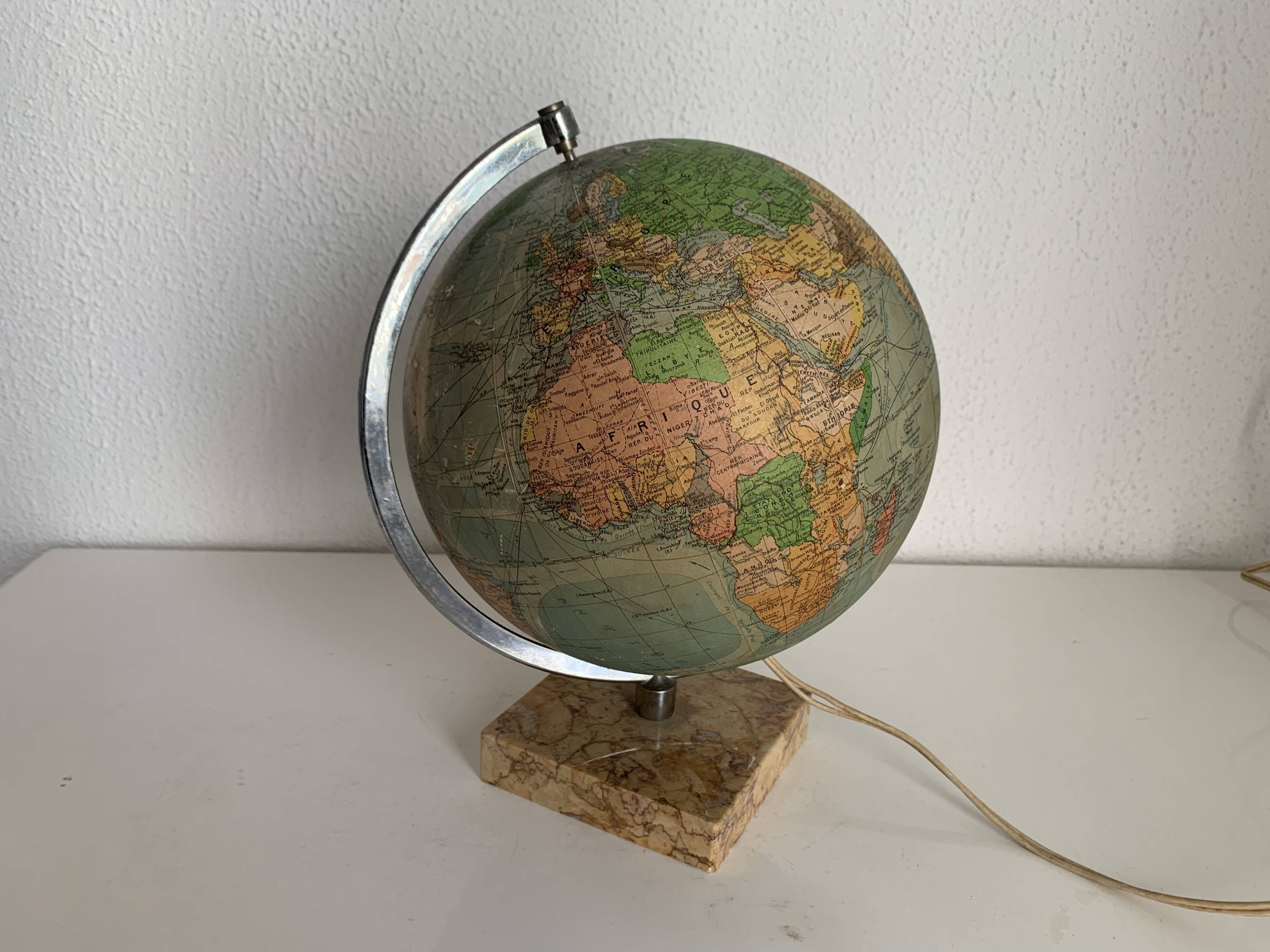 Vintage 1960 terrestrial globe glass Perrina marble world map - 28 cm