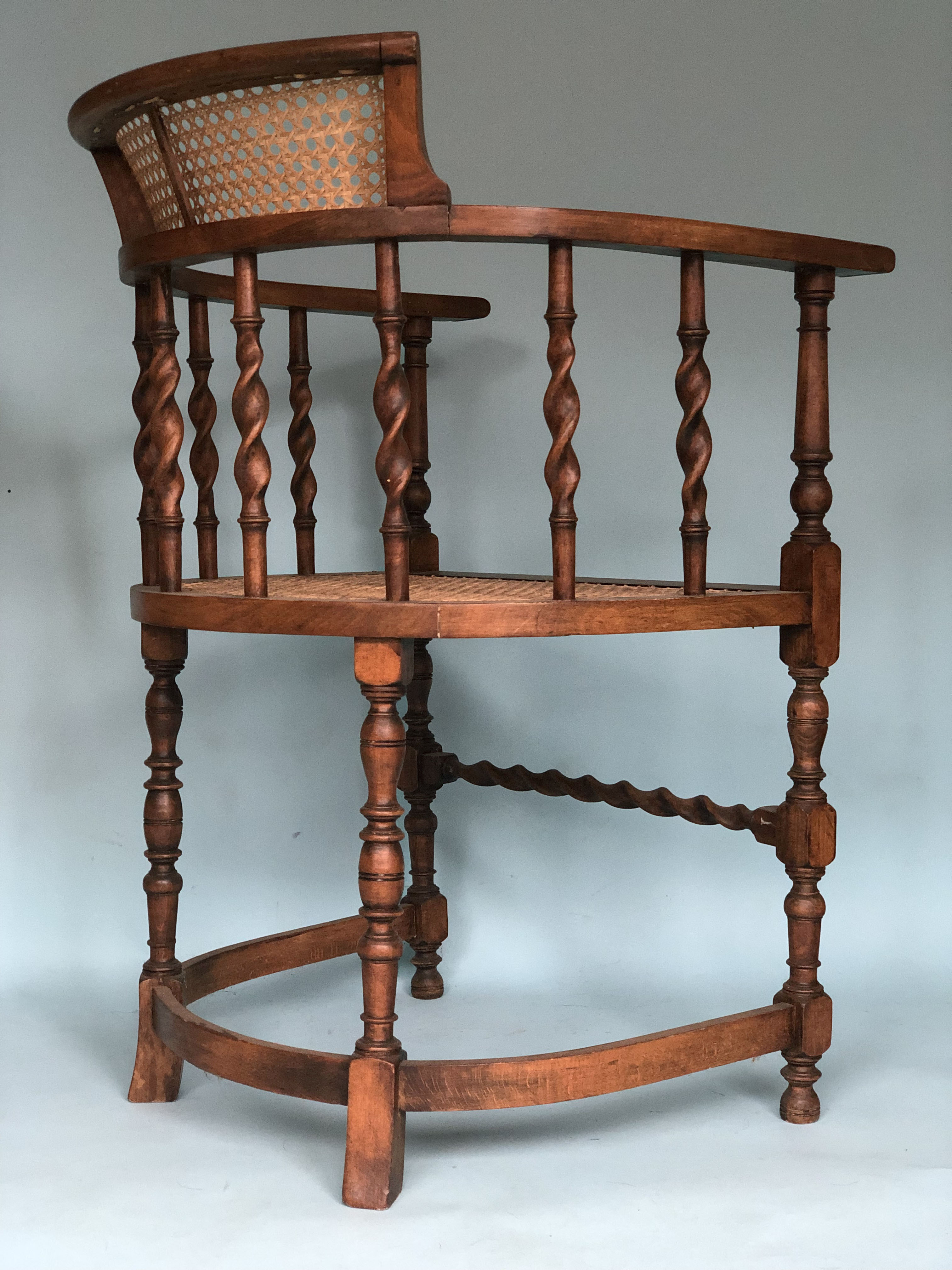 Edwardian barley twist corner chair with cane early 20th century