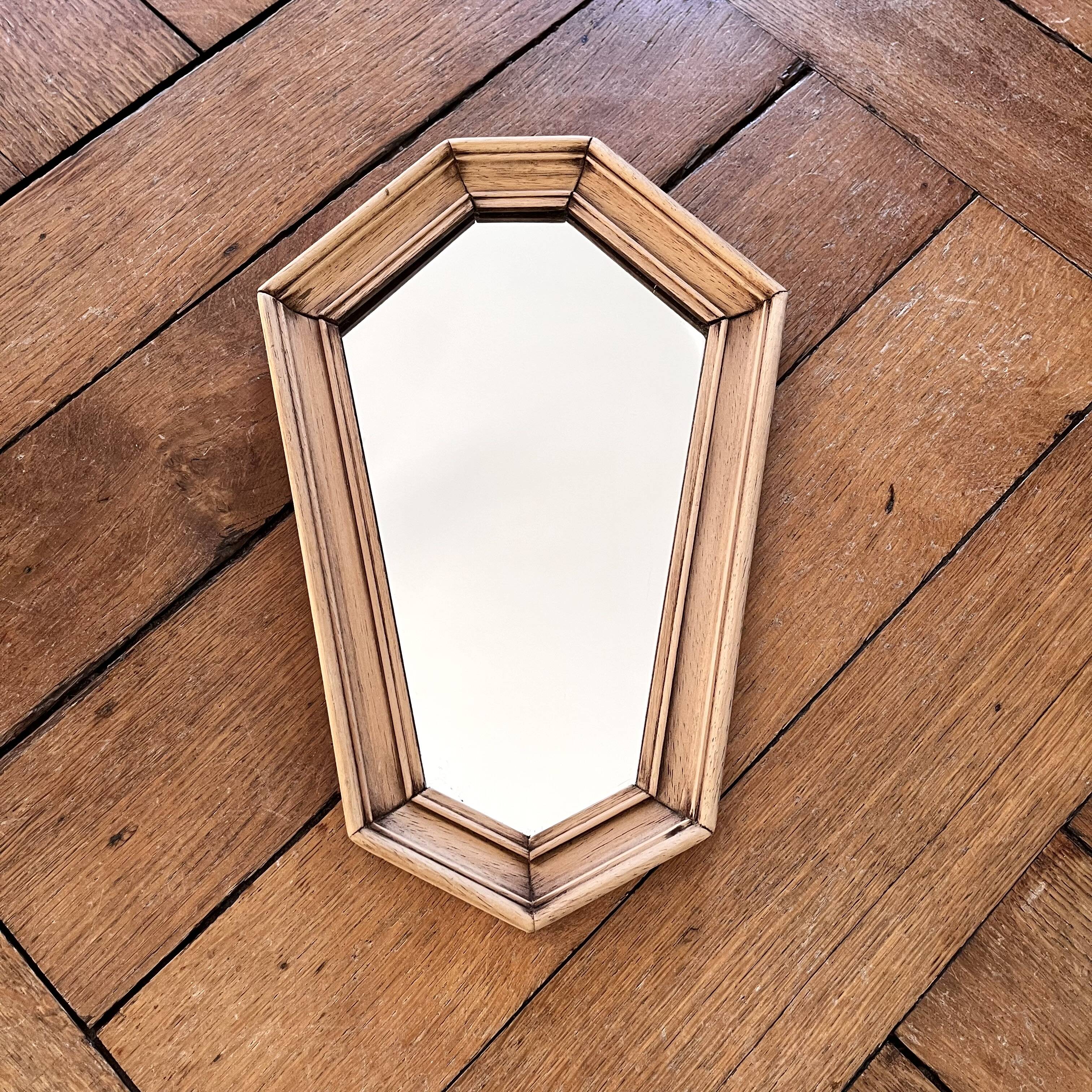 Small vintage beveled wooden wall mirror