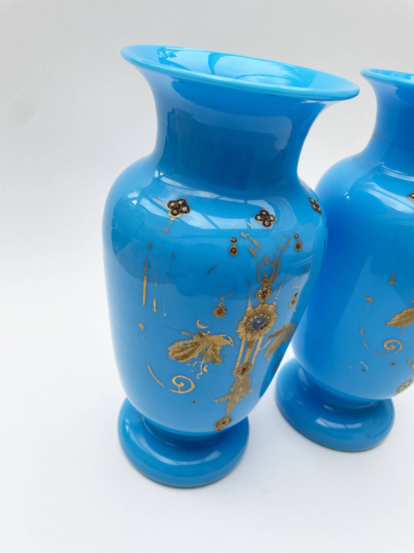 Pair of blue opaline vases