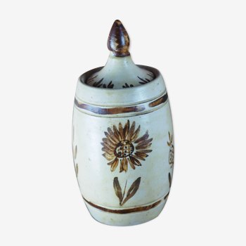 Large jar with lid with naïve bird drawing - 50s style