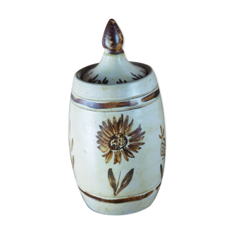Large jar with lid with naïve bird drawing - 50s style