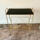 End table, Erdecor magazine holder in gold metal and black glass